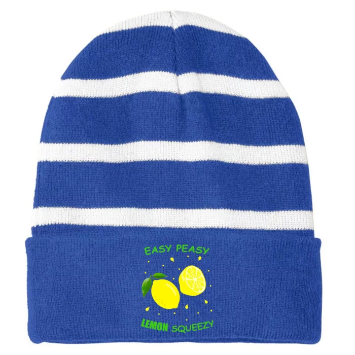 Cute Easy Peasy Lemon Squeezy Fun Summertime Lemonade Lover Gift Striped Beanie with Solid Band