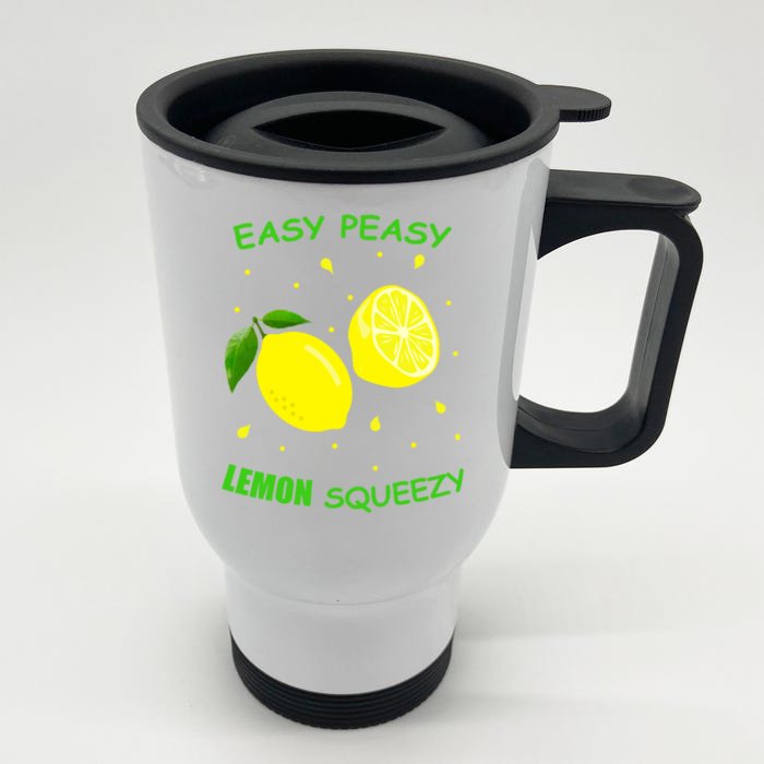 Cute Easy Peasy Lemon Squeezy Fun Summertime Lemonade Lover Gift Front & Back Stainless Steel Travel Mug