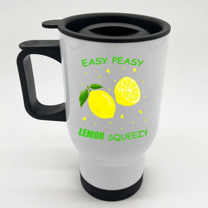 Cute Easy Peasy Lemon Squeezy Fun Summertime Lemonade Lover Gift Front & Back Stainless Steel Travel Mug