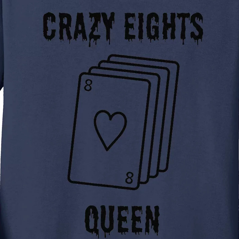 Crazy Eights Queen Card Game Playing Halloween Spooky Kids Long Sleeve Shirt