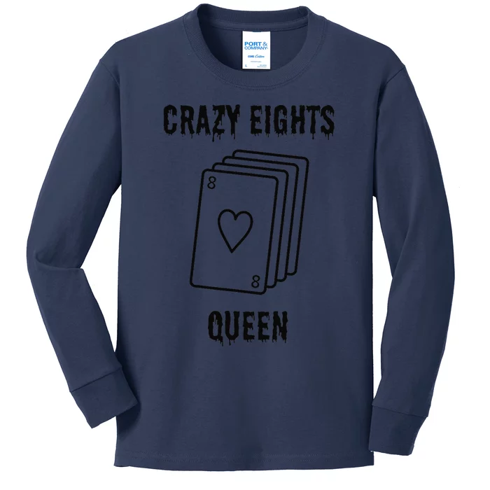 Crazy Eights Queen Card Game Playing Halloween Spooky Kids Long Sleeve Shirt