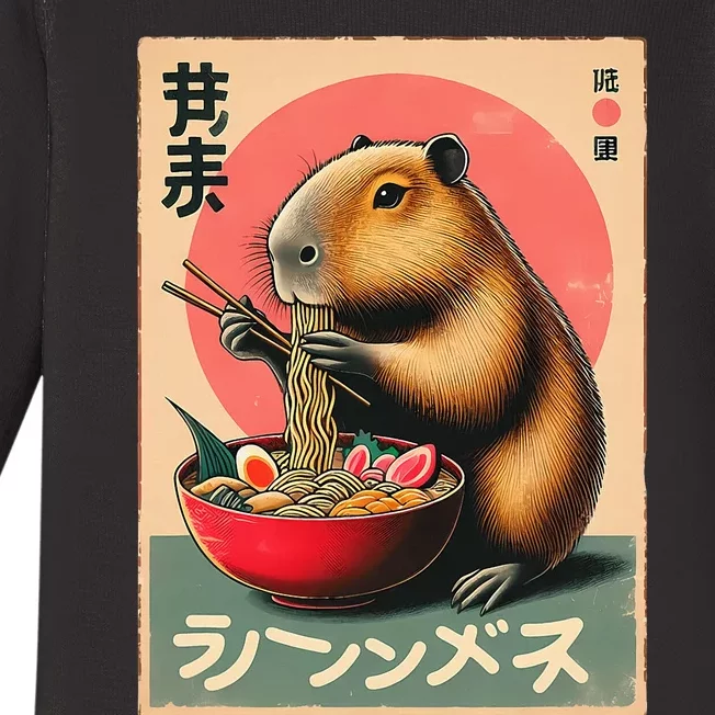 Capybara Eating Ramen Noodles Japanese Art Capybara Baby Long Sleeve Bodysuit