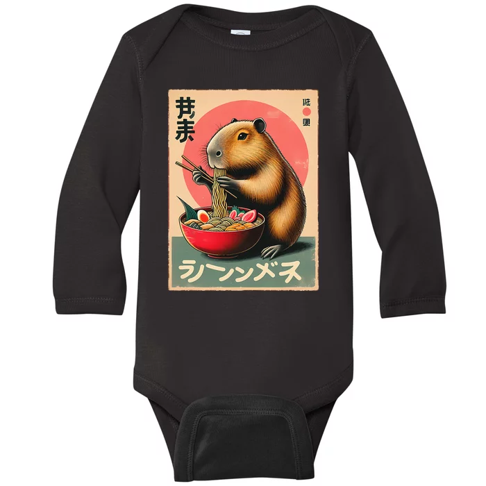 Capybara Eating Ramen Noodles Japanese Art Capybara Baby Long Sleeve Bodysuit