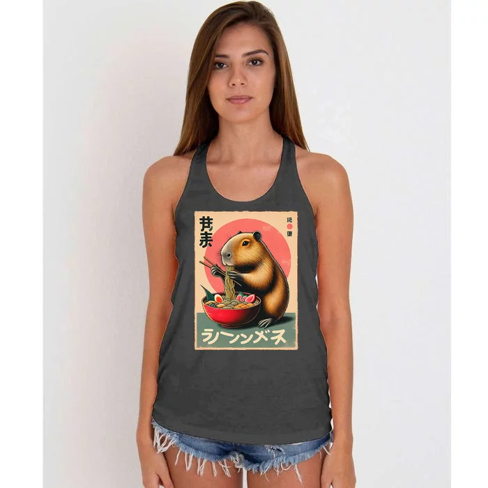 Capybara Eating Ramen Noodles Japanese Art Capybara Women's Knotted Racerback Tank