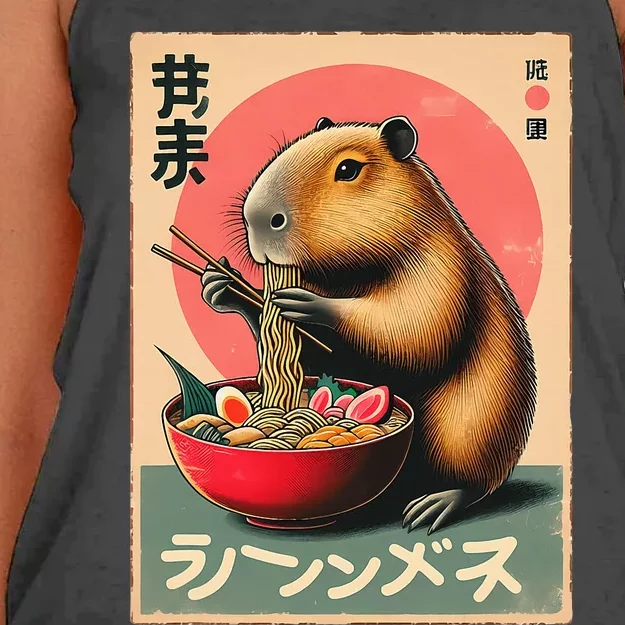 Capybara Eating Ramen Noodles Japanese Art Capybara Women's Knotted Racerback Tank