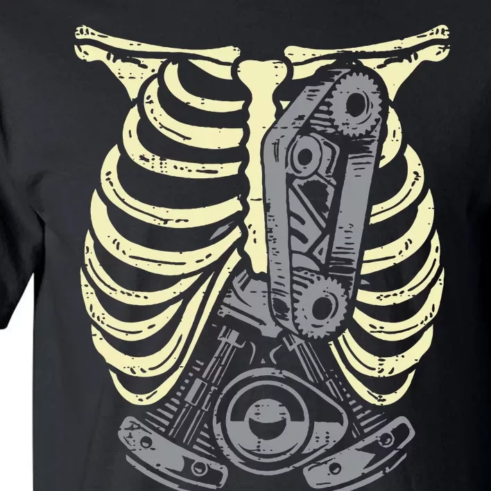 Car Engine Ribs Auto Mechanic Halloween Skeleton Tall T-Shirt