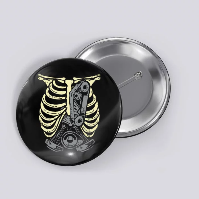 Car Engine Ribs Auto Mechanic Halloween Skeleton Button