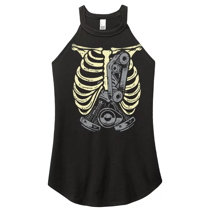 Car Engine Ribs Auto Mechanic Halloween Skeleton Women’s Perfect Tri Rocker Tank