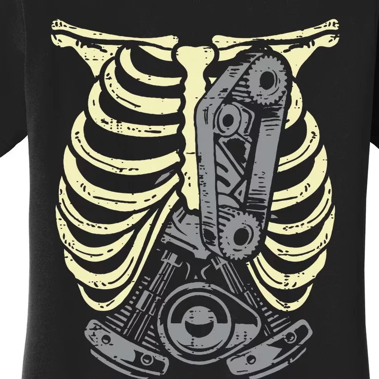 Car Engine Ribs Auto Mechanic Halloween Skeleton Women's T-Shirt