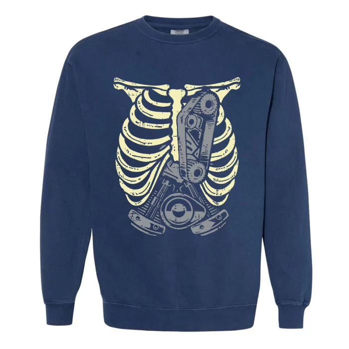 Car Engine Ribs Auto Mechanic Halloween Skeleton Garment-Dyed Sweatshirt