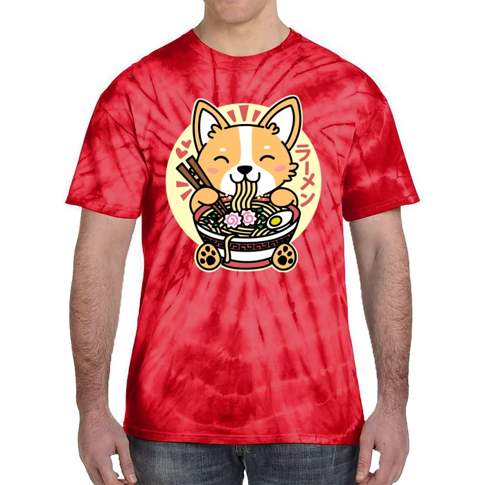 Corgi Eating Ramen Cute Kawaii Noodles Tie-Dye T-Shirt