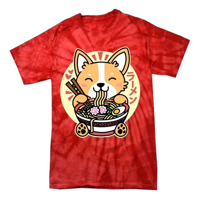 Corgi Eating Ramen Cute Kawaii Noodles Tie-Dye T-Shirt