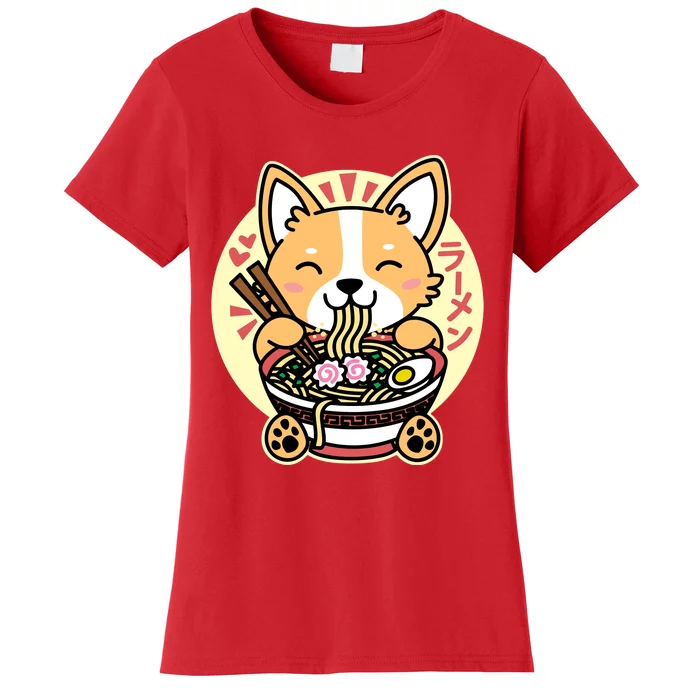 Corgi Eating Ramen Cute Kawaii Noodles Women's T-Shirt