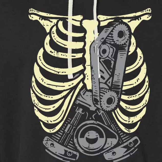 Car Engine Ribs Auto Mechanic Halloween Skeleton Garment-Dyed Fleece Hoodie