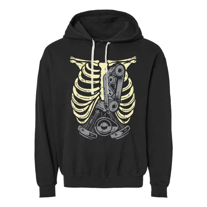 Car Engine Ribs Auto Mechanic Halloween Skeleton Garment-Dyed Fleece Hoodie