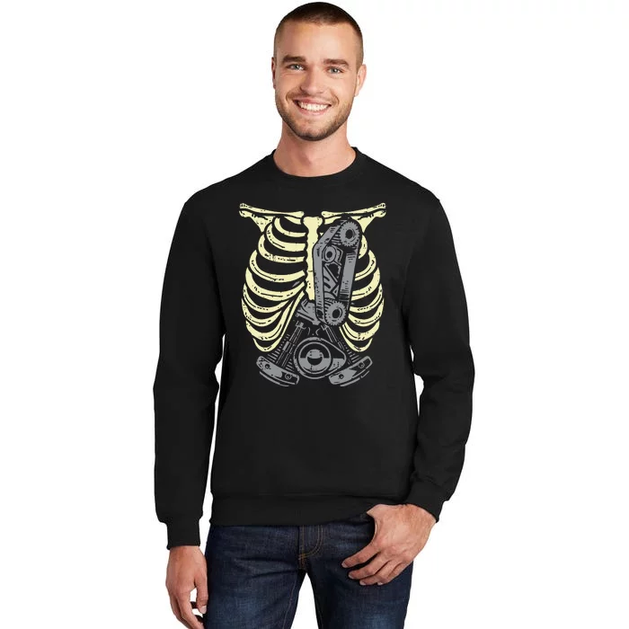 Car Engine Ribs Auto Mechanic Halloween Skeleton Tall Sweatshirt