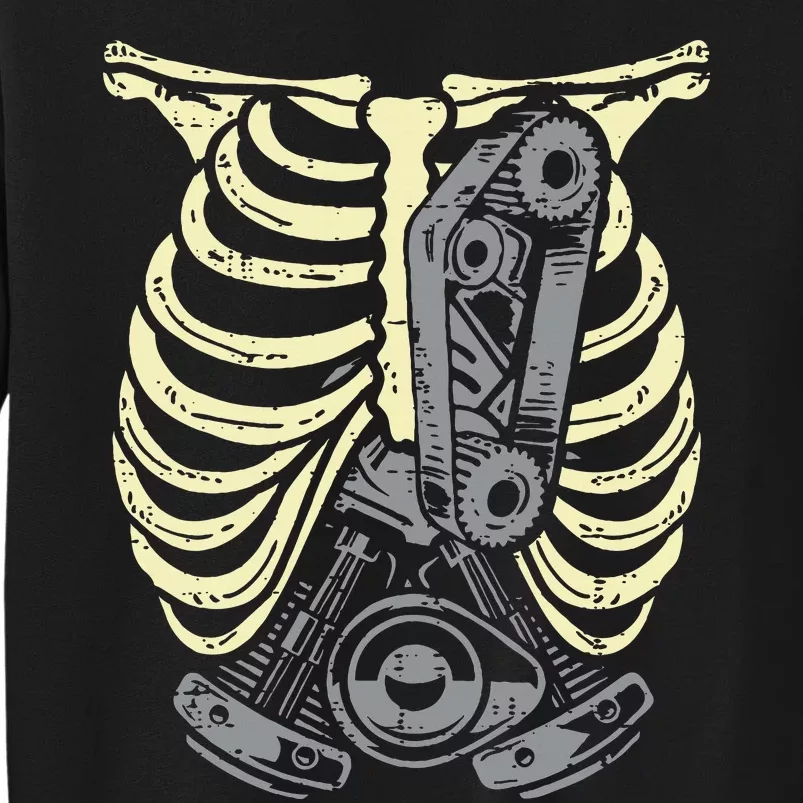 Car Engine Ribs Auto Mechanic Halloween Skeleton Tall Sweatshirt