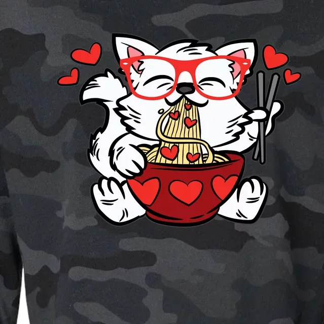 Cat Eating Ra Valentines Day Cute Kitten Kitty Love Cropped Pullover Crew