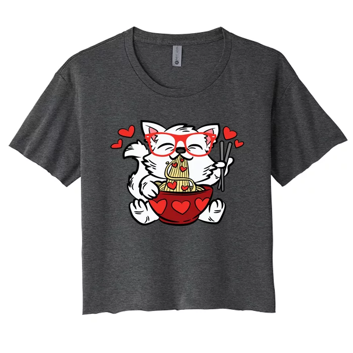 Cat Eating Ra Valentines Day Cute Kitten Kitty Love Women's Crop Top Tee