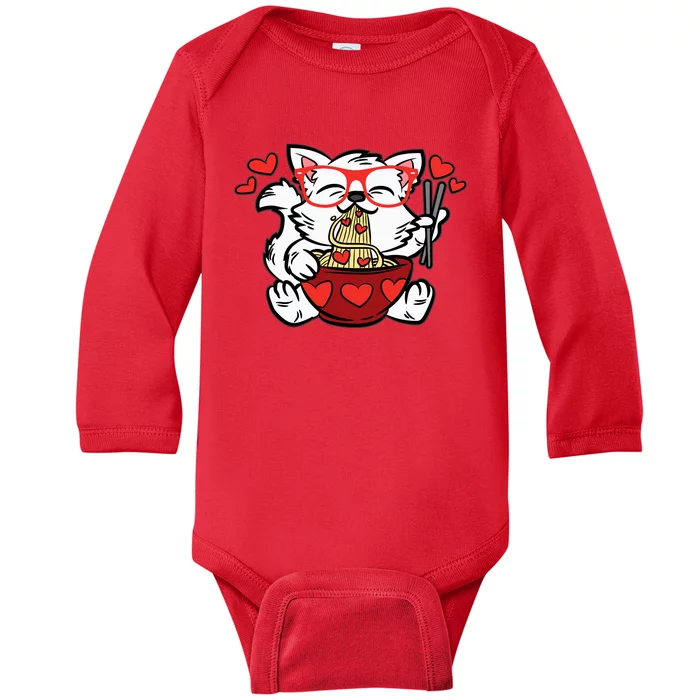 Cat Eating Ra Valentines Day Cute Kitten Kitty Love Baby Long Sleeve Bodysuit