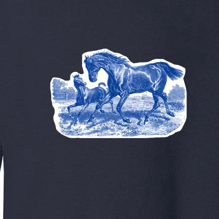 Classy Elegant Rustic Blue French Country Toile Horses Pattern Toddler Sweatshirt