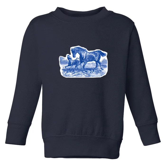 Classy Elegant Rustic Blue French Country Toile Horses Pattern Toddler Sweatshirt