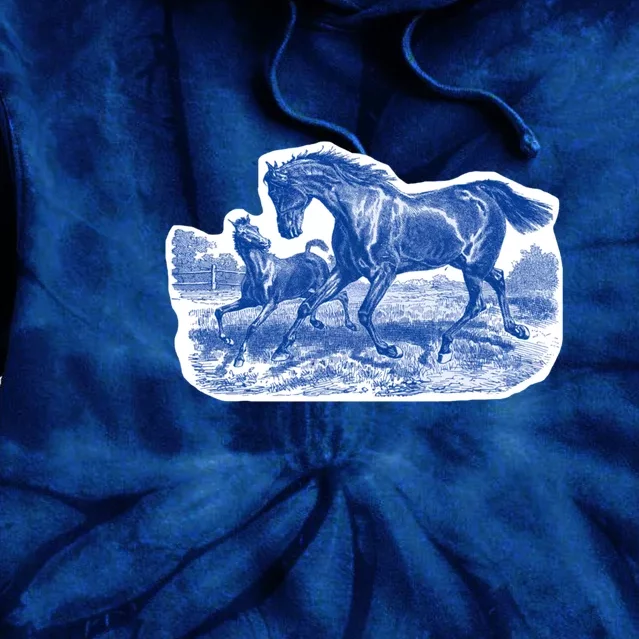 Classy Elegant Rustic Blue French Country Toile Horses Pattern Tie Dye Hoodie