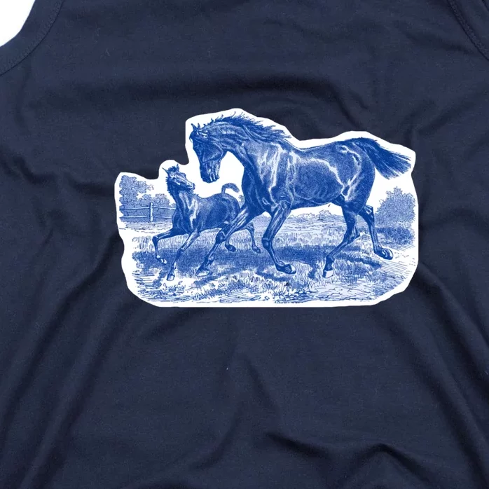 Classy Elegant Rustic Blue French Country Toile Horses Pattern Tank Top