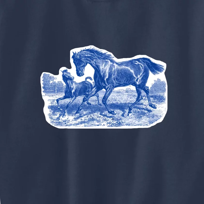 Classy Elegant Rustic Blue French Country Toile Horses Pattern Kids Sweatshirt