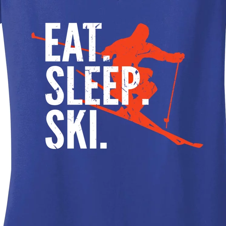 Cute Eat Sleep Ski Skiing Winter Snow Sports Skiers Graphic Meaningful Gift Women's V-Neck T-Shirt