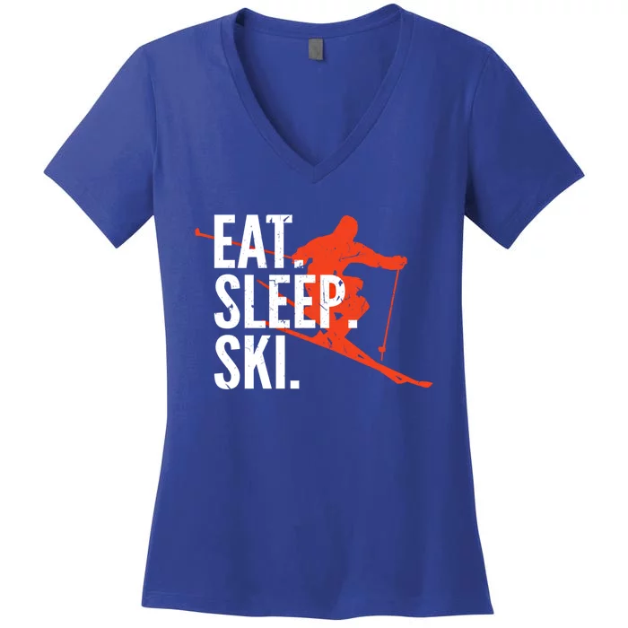 Cute Eat Sleep Ski Skiing Winter Snow Sports Skiers Graphic Meaningful Gift Women's V-Neck T-Shirt