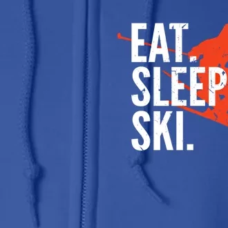 Cute Eat Sleep Ski Skiing Winter Snow Sports Skiers Graphic Meaningful Gift Full Zip Hoodie