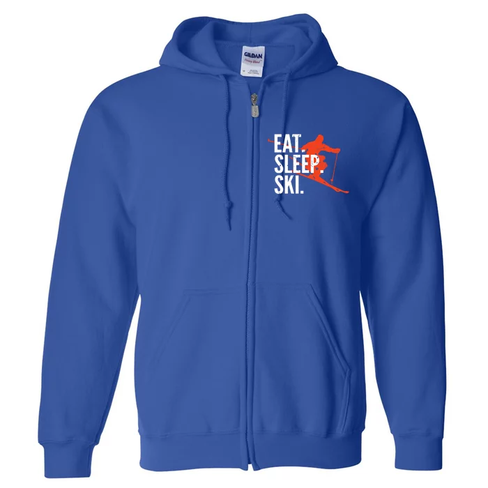 Cute Eat Sleep Ski Skiing Winter Snow Sports Skiers Graphic Meaningful Gift Full Zip Hoodie