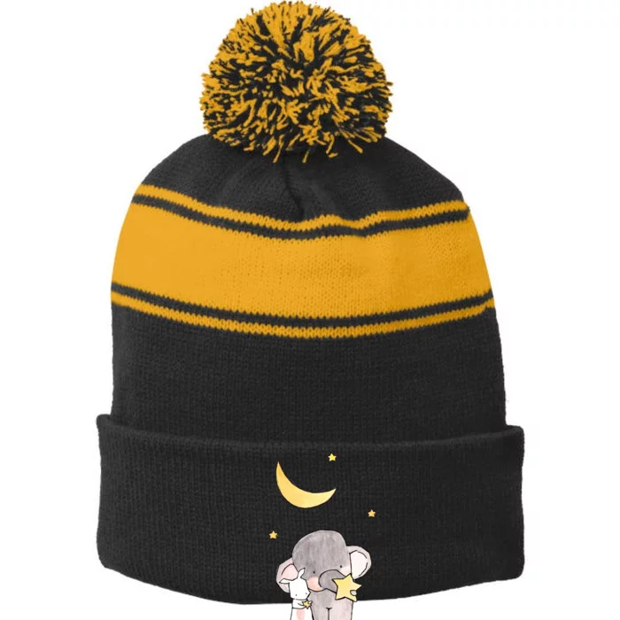 Cute Elephant Stars Stripe Pom Pom Beanie