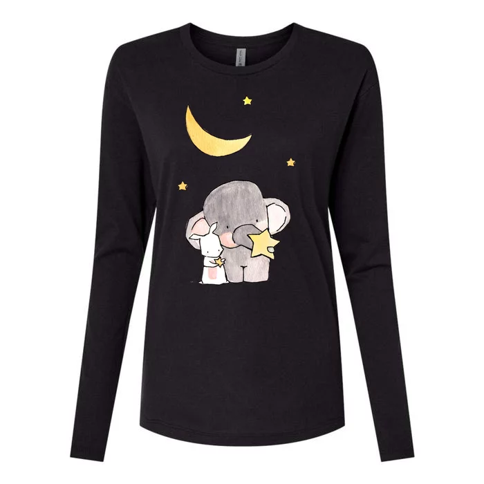 Cute Elephant Stars Womens Cotton Relaxed Long Sleeve T-Shirt