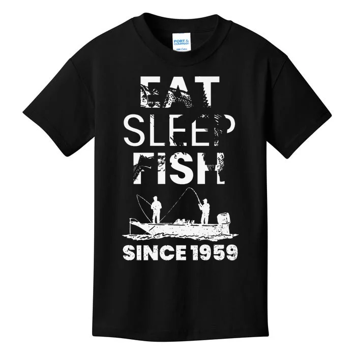 Cute Eat Sleep Fish Since 1959 Fishing 60th Birthday Gift Kids T-Shirt