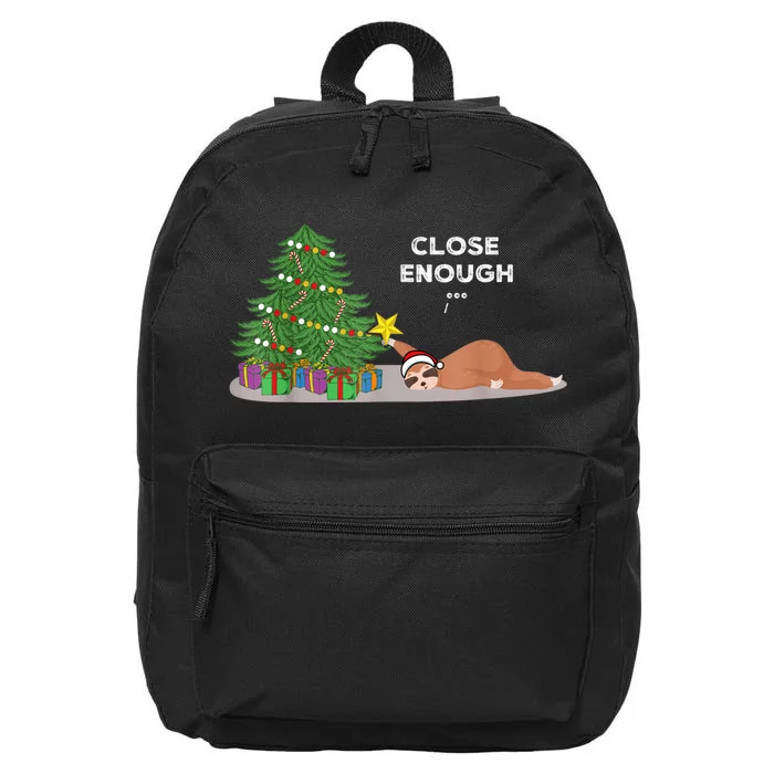 Close Enough Sloth Christmas Tree Funny Holiday Pajamas 16 in Basic Backpack