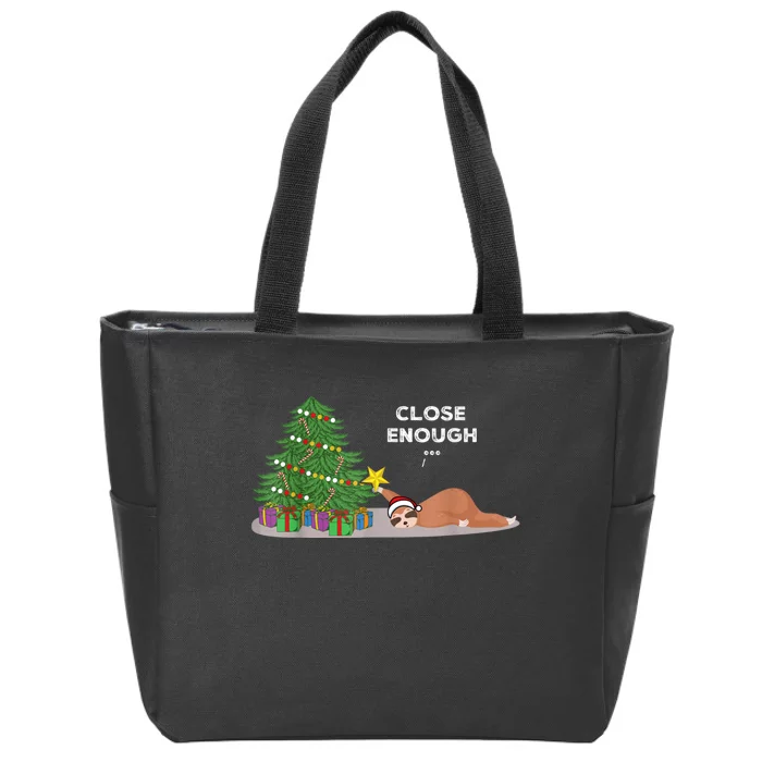 Close Enough Sloth Christmas Tree Funny Holiday Pajamas Zip Tote Bag