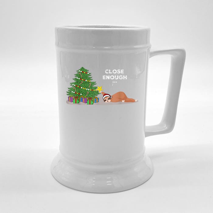 Close Enough Sloth Christmas Tree Funny Holiday Pajamas Front & Back Beer Stein