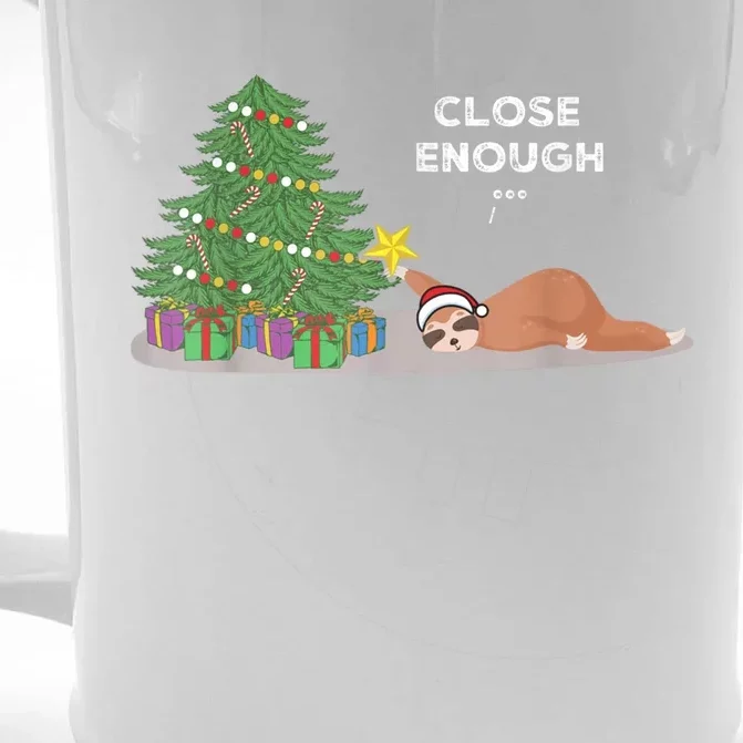 Close Enough Sloth Christmas Tree Funny Holiday Pajamas Front & Back Beer Stein