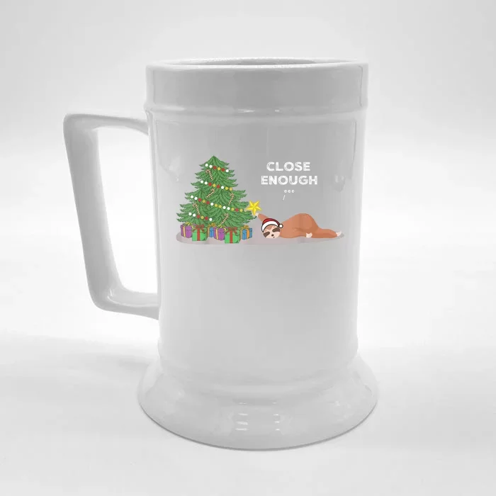 Close Enough Sloth Christmas Tree Funny Holiday Pajamas Front & Back Beer Stein