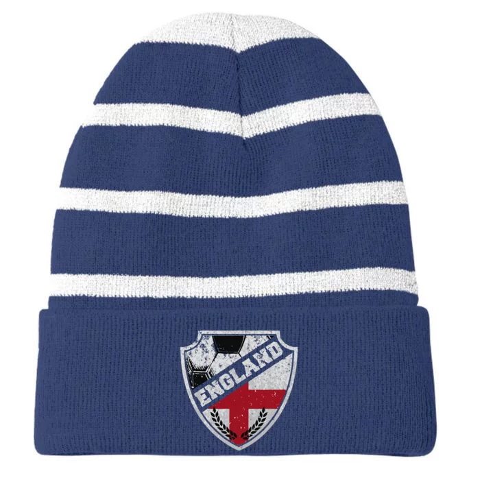 Cool England Soccer Shield Striped Beanie with Solid Band