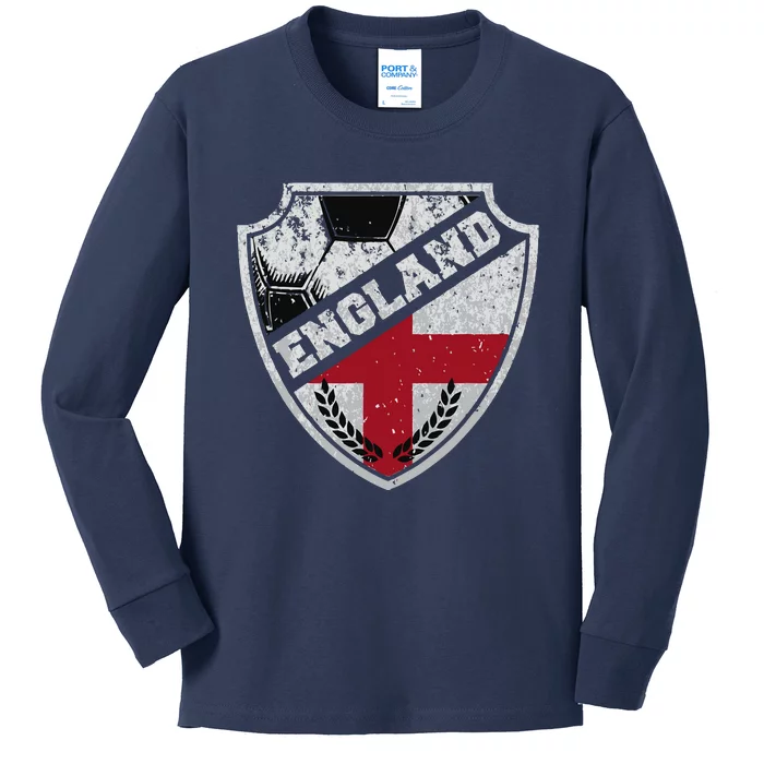 Cool England Soccer Shield Kids Long Sleeve Shirt