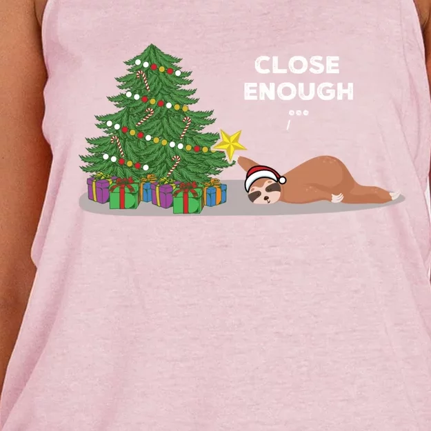 Close Enough Sloth Sweater Funny Christmas Sloth Pajama Top Gift Women's Knotted Racerback Tank