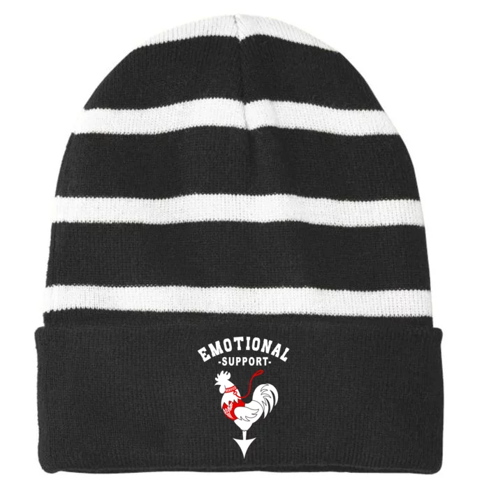 Chicken Emotional Support Cock Striped Beanie with Solid Band