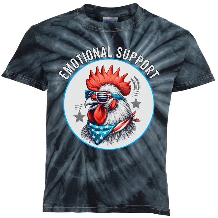 Chicken Emotional Support Cock American Flag Kids Tie-Dye T-Shirt