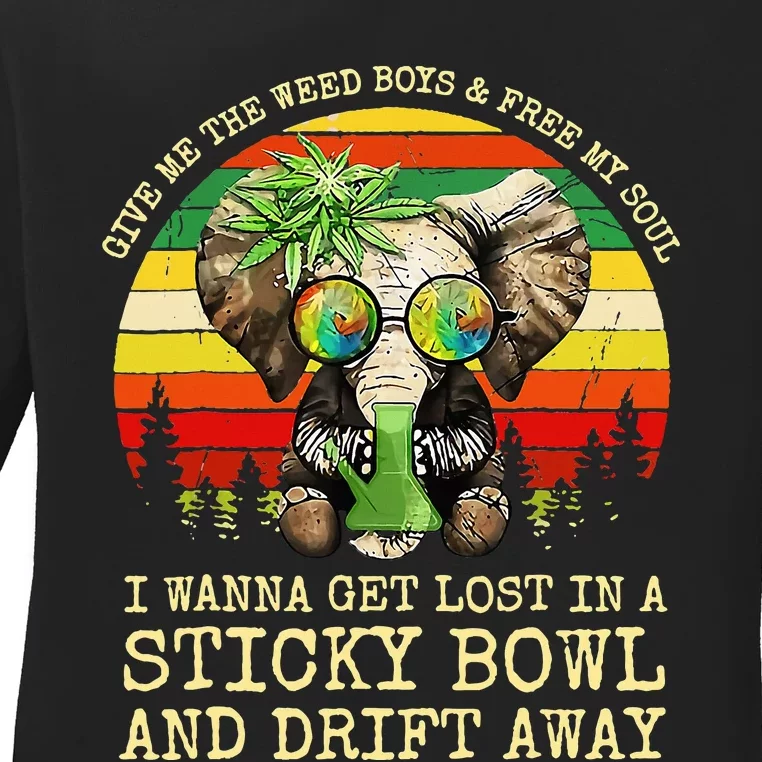 Cool Elephant Smoking Weed Bong Marijuana Cannabis Stoner Ladies Long Sleeve Shirt