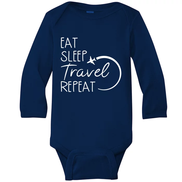 Camping Eat Sleep Travel Repeat Camping Lovers Gift Baby Long Sleeve Bodysuit