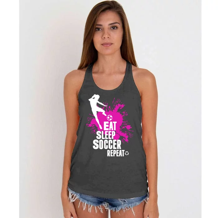 Cute Eat Sleep Soccer Repeat Gift Girls Fútbol Player Graphic Gift Women's Knotted Racerback Tank