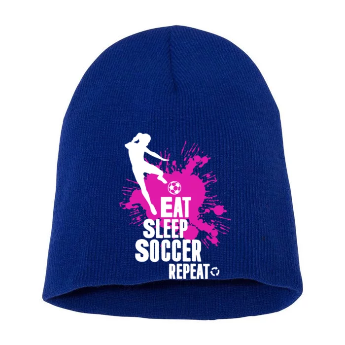 Cute Eat Sleep Soccer Repeat Gift Girls Fútbol Player Graphic Gift Short Acrylic Beanie